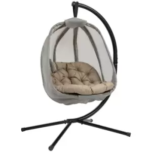 Outsunny Hanging Egg Chair with Side Pocket - Khaki