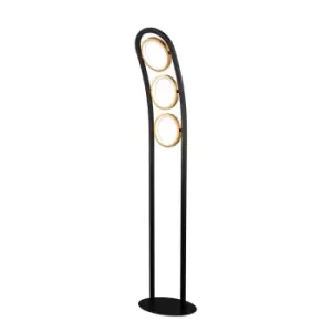 Geneseo Floor Lamp, 3 Ring, 25W LED, 3200K, 1375lm, Satin Black, Gold