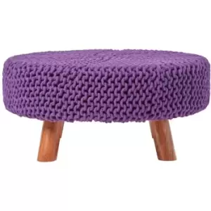 Purple Large Round Cotton Knitted Footstool on Legs - Purple - Homescapes