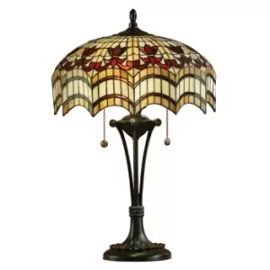 Vesta 2 Light Medium Table Lamp Dark Bronze, Tiffany Glass, E27