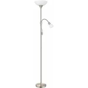 Loops - Floor Lamp Light Satin Nickel Shade White Plastic Glass Bulb E27 E14 1x60W 1x25W