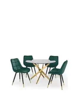 Julian Bowen Montero 100 Cm Round Dining Table + 4 Hadid Chairs - Gold/Green