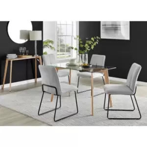 Furniturebox UK - Furniturebox Malmo Rectangular Glass and Wooden Leg Modern Industrial Dining Table & 4 Light Grey Halle Fabric Chairs