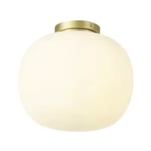 Luminosa Lighting - Luminosa Cheektowaga Medium Oval Ball Flush Fitting E27 Satin Gold Base With Frosted White Glass Globe