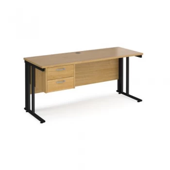 Office Desk Rectangular Desk 1600mm With Pedestal Oak Top With Black Frame 600mm Depth Maestro 25 MCM616P2KO