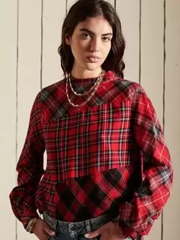 Superdry Mixed Check Blouse - Red, Red Check, Size 12, Women