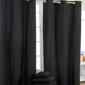 Homecapes Plain Black Cotton Eyelet Curtains 117 x 137cm - Black