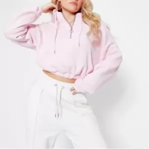 I Saw It First Half Zip Cropped Hoodie - Pink