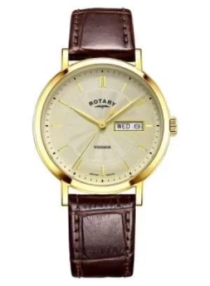 Rotary GS05423/03 Windsor Gold Dial Brown Leather Strap Watch