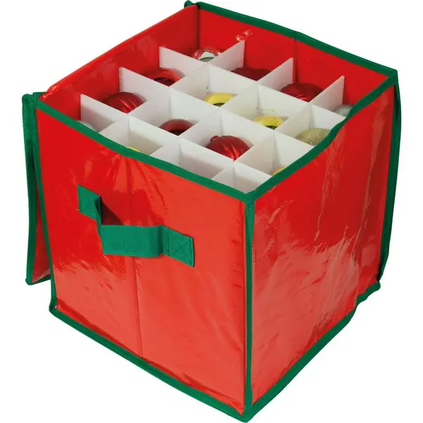 Christmas 64 Compartment Bauble Decoration Storage Box Bag with Zip Closure and Side Handle - Red ELV-531578