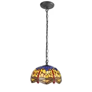 1 Light Downlighter Ceiling Pendant E27 With 30cm Tiffany Shade, Blue, Orange, Crystal, Aged Antique Brass - Luminosa Lighting