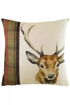 Hessian Stag Hand-Painted Printed Cushion