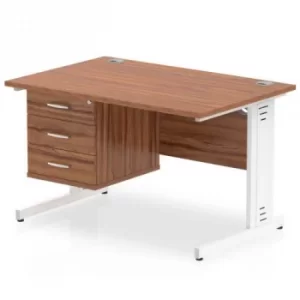 Impulse 1200 Rectangle White Cable Managed Leg Desk WALNUT 1 x 3 Drawer Fixed Ped