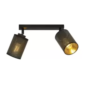 Bronx Black Twin Ceiling Spotlight with Black Fabric Shades, 2x E14