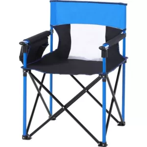 Outsunny Metal Frame Sponge Padded Folding Camping Chair w/ Pockets Blue