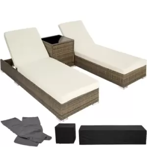 Tectake 2 Rattan Sunloungers And Table With Protective Cover - Cream