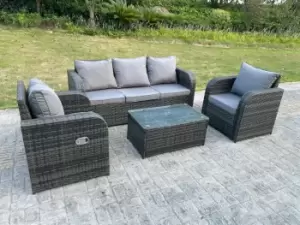 Fimous 5 Seater Outdoor Light Grey PE Rattan Lounge Complete Sofa Set with Gas Fire Pit Dining Table and Heater