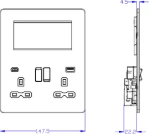 KnightsBridge Screwless Small Multimedia Combination Plate with FASTCHARGE - Anthracite