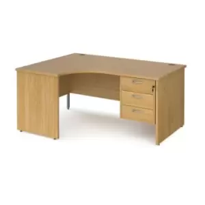 Office Desk Left Hand Corner Desk 1600mm With Pedestal Oak Top And Panel End Leg 1200mm Depth Maestro 25 MP16ELP3O