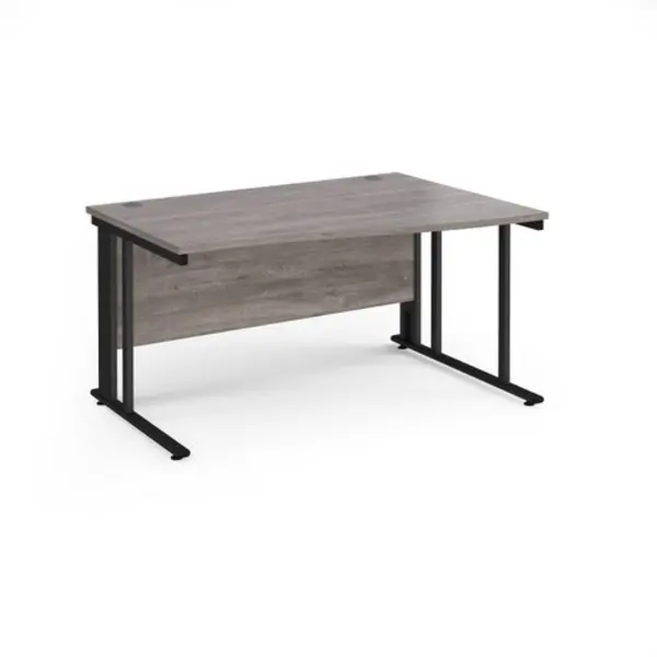 Maestro 25 right hand wave desk 1400mm wide - Black cable managed leg frame, grey oak top