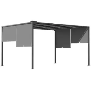 Outsunny 3m x 4m Metal Pergola with Retractable Roof, Outdoor Garden Pergola with LED Lights, Solar Powered, for BBQ, Lawn, Backyard, Dark Grey