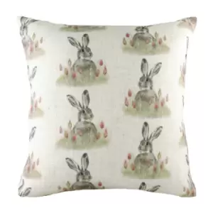 Hedgerow Hare Repeat Cushion White / 43 x 43cm / Polyester Filled