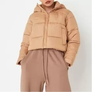 Missguided Petite Zip Hooded Cropped Puffer Jacket - Neutral