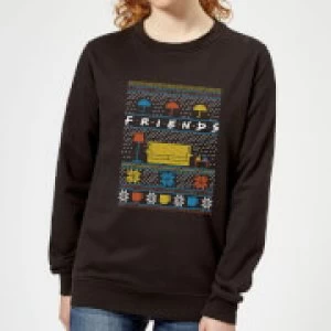 Friends Sofa Knit Womens Christmas Sweatshirt - Black - XS