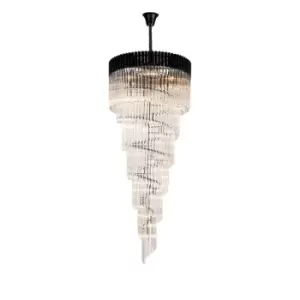 Poland Ceiling Pendant Round 7 Tier 31 Light E14, Matt Black, Clear Sculpted Glass, Item Weight: 92.7kg