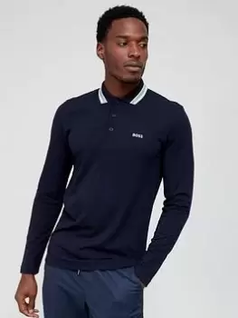 BOSS Plisy Long Sleeve Polo Shirt - Dark Blue, Dark Blue, Size 2XL, Men