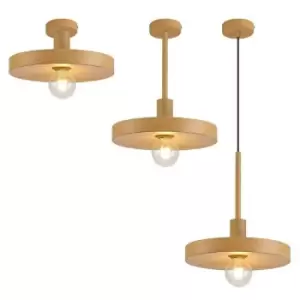 Single Ceiling Dome Pendant, Adjustable E27, Wood Effect - Luminosa Lighting