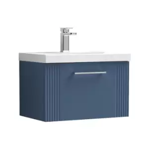 Nuie Deco Satin Blue 600mm Wall Hung Single Drawer Vanity Unit with 50mm Profile Basin - DPF394D - Satin Blue