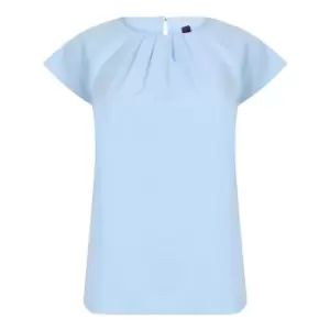 Henbury Womens/Ladies Pleat Front Short Sleeve Top (4XL) (Light Blue)