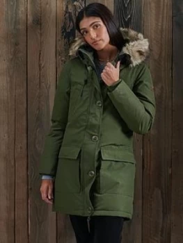 Superdry Rookie Down Parka Coat, Green, Size 6, Women