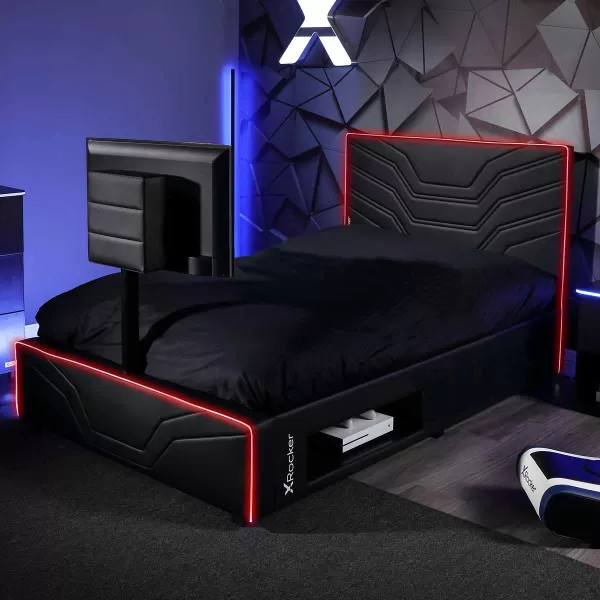 X Rocker Oracle RGB Faux Leather Gaming TV Bed - Double 4ft6 - Black