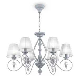 Monsoon Chandelier Grey with Shades, 6 Light, E14