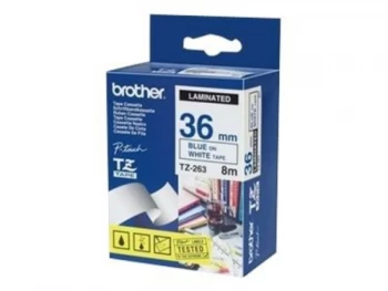 Original Brother P-touch TZE263 36mm Gloss Tape - Blue on White