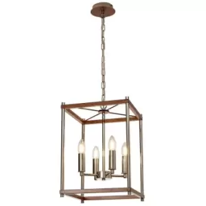 Luminosa Lighting - Luminosa Catskill Ceiling Pendant, 4 Light E14, Walnut, Polished Nickel