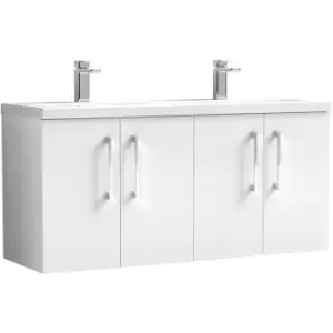 Nuie Arno Gloss White 1200mm Wall Hung 4 Door Vanity Unit with Twin Polymarble Basin - ARN123F - Gloss White