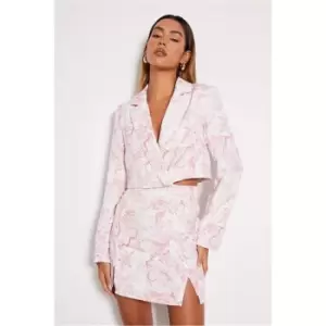 I Saw It First Pink Premium Cropped Printed Blazer - Pink