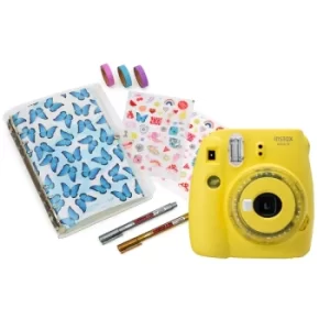 Fujifilm Instax Mini 9 Clear Yellow Instant Camera inc 10 Shots & Instax X Skinny Dip Scrapbook Kit