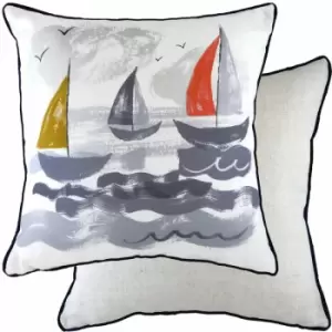 Evans Lichfield - Nautical Sailboats Print Piped Edge Cushion Cover, Multi, 43 x 43 Cm