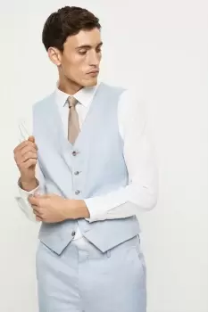 Mens Slim Fit Light Blue Slub Waistcoat