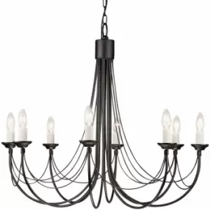 8 Bulb Chandelier LIght Gothic Style Ivory Colour Candle Tube Black LED E14 60W