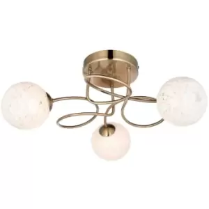 Merano Cesena Multi Arm Glass Semi Flush Ceiling Lamp, Antique Brass Plate, White Confetti Glass