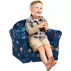 Kids Mini Armchair, Planet-Themed Chair w/ Wooden Frame, Non-Slip Feet - Blue - Homcom