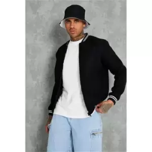 I Saw It First Black Ribbed Faux Wool Bomber Jacket - Black