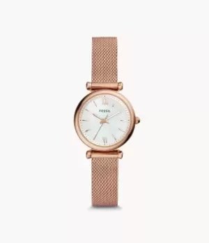 Fossil Women Carlie Mini Three-Hand Rose Gold-Tone Stainless Steel Watch