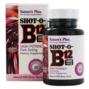 Natures Plus Shot O B12 5000 mcg Lozenges Natural Wild Berry Flavour 30 Lozenges