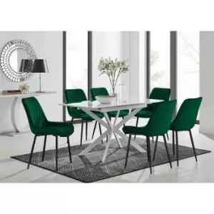 Furniture Box LIRA 120 Extending Dining Table and 6 Green Pesaro Black Leg Chairs